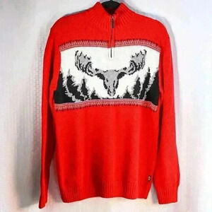 Chaps Ralph Lauren Size M Red/White Moose/alpine print 1/4 zip sweater